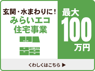 玄関・水まわりに！みらいエコ住宅事業 最大100万円